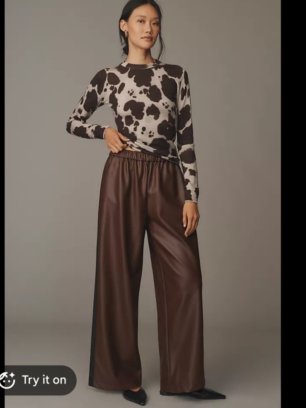 Maeve Faux Leather Track Pants XL Cocoa Plum Wide Leg Pull-On Vegan Leather - Picture 2 of 10